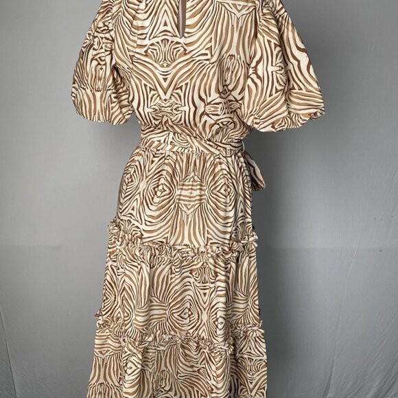 Mark & James by Badgley Mischka Women’s Macie Tiered Midi Dress – Tan Beige XSP - Picture 8 of 11